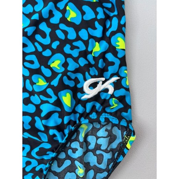 GK Elite child small blue black sleeveless animal print gymnastics dance leotard - Picture 2 of 5